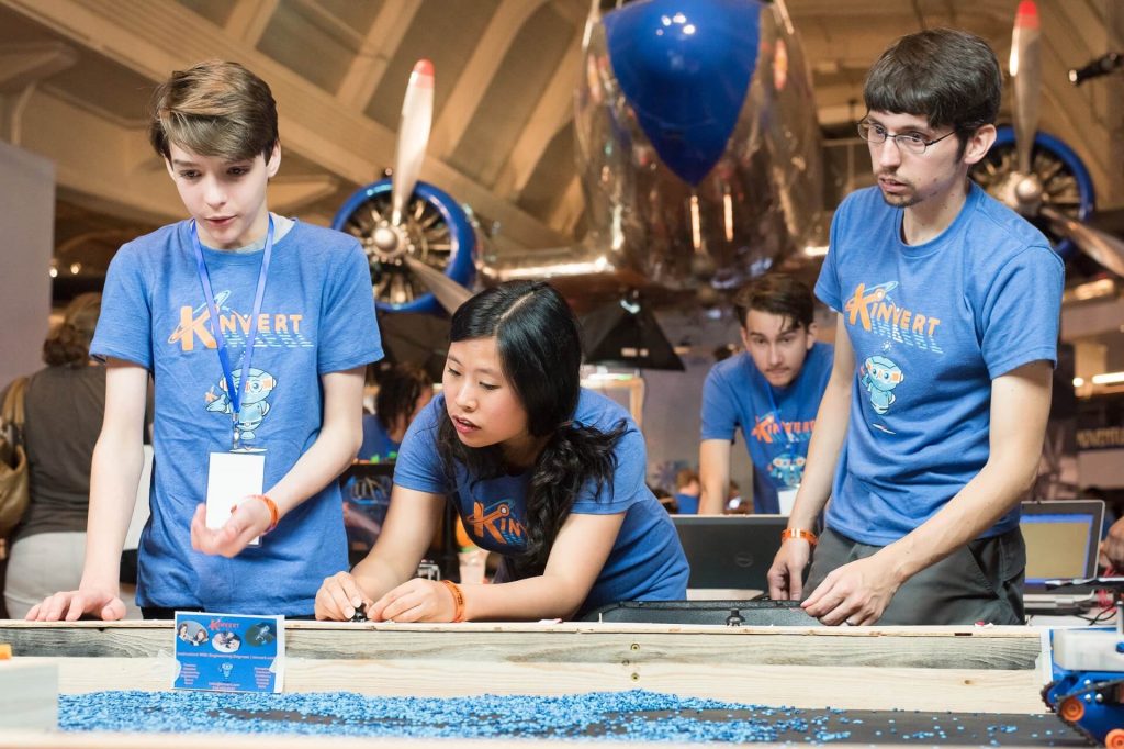 Kinvert students prepare for a busy day at Maker Faire Detroit making robots right in front of spectators