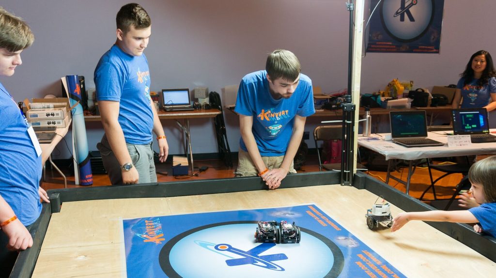 For Maker Faire Detroit a Kinvert Mentor student made an interactive robot to help get kids interested in STEM