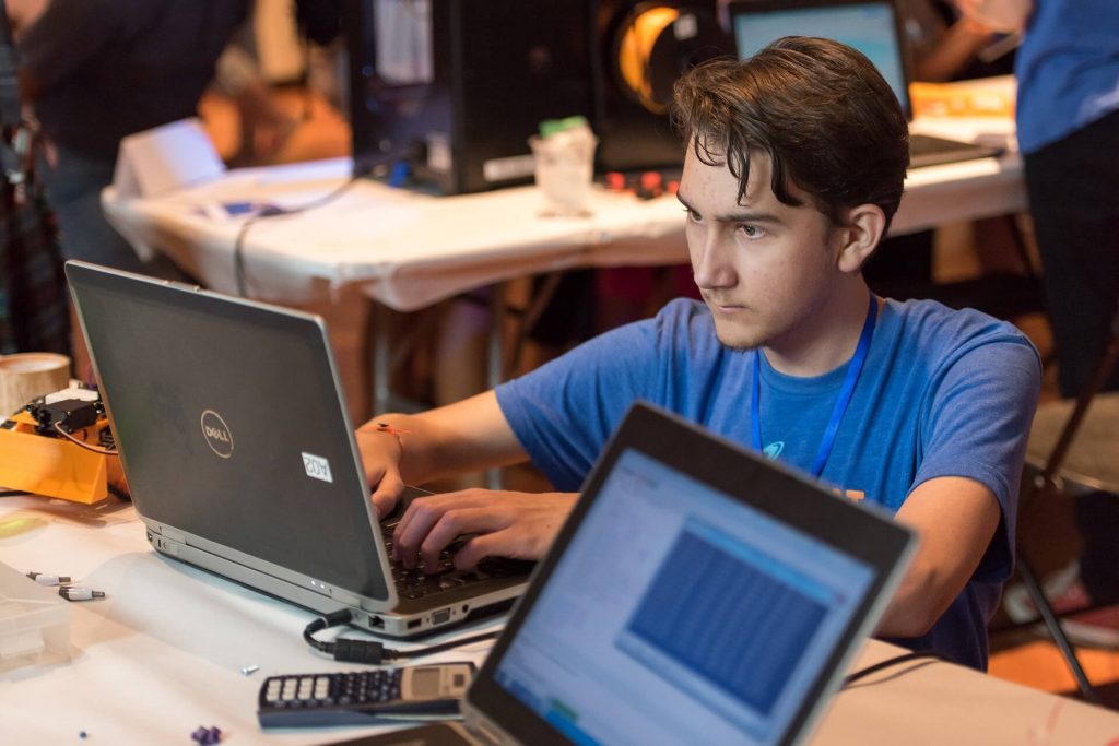 Maker Faire Detroit involves making things, so Kinvert students made robots right in front of spectators