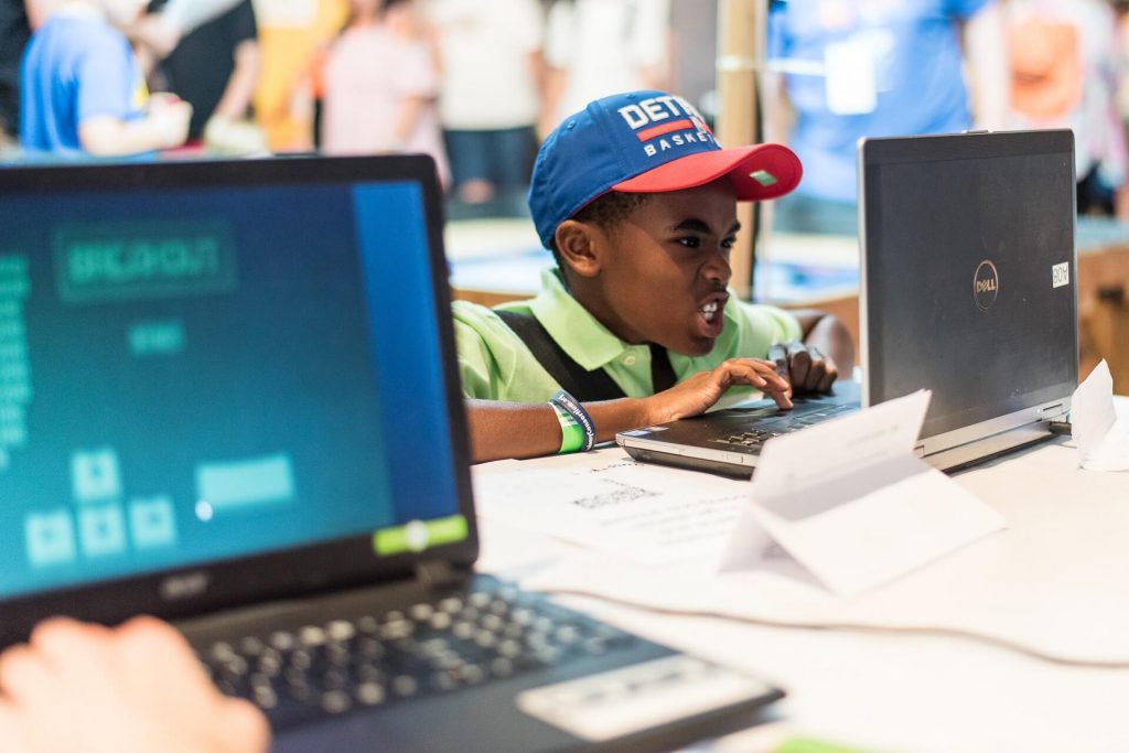 At Maker Faire Detroit some kids too the Kinvert student made video game design very seriously