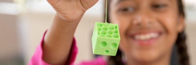 Girl printed slime in 3D Printing for Kids and Teens Classes Summer Camp