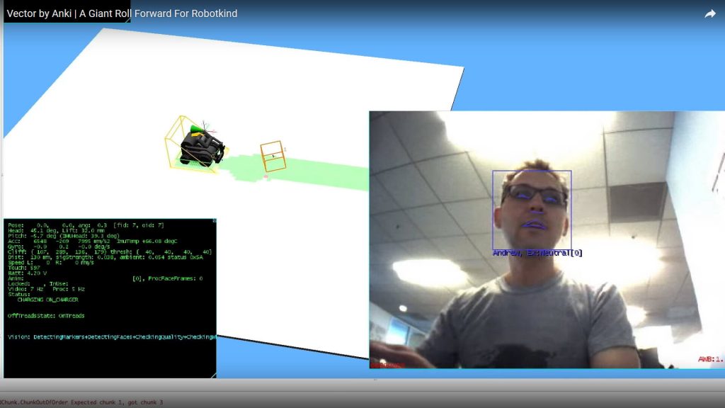 Anki Vector SDK in Python showing 3D world using OpenGL and facial recognition