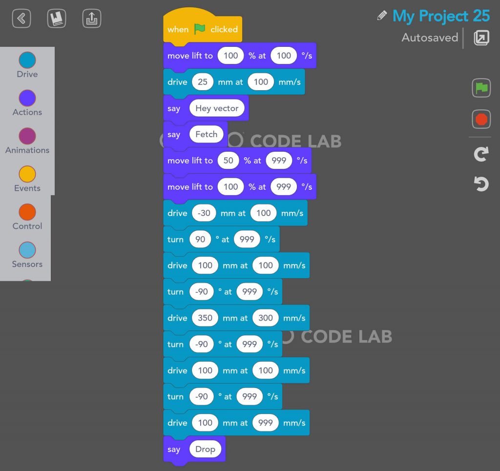 Cozmo plays fetch game with Vector using block coding in Code Lab by Kinvert