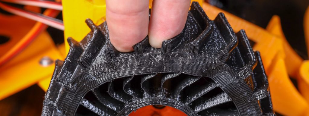 Flexible TPU filament in a 3D Printer made soft tires for a robot by Kinvert